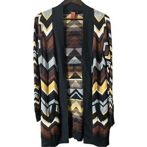 MISSONI Target Open Cardigan Sweater Zig Zag Chevron Yellow Black Brown Size L